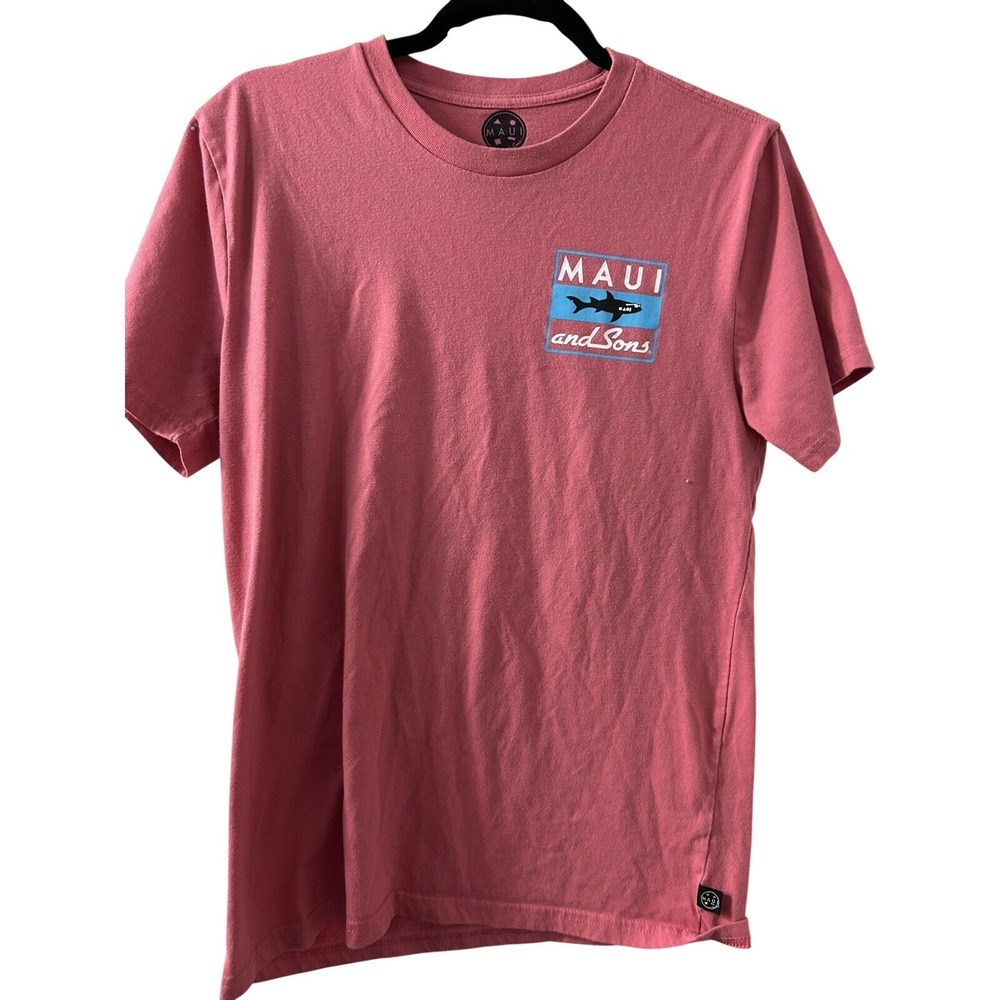 Maui and Sons Cotton Blend Graphic T-Shirt M Pink Shark Logo Surf‎ Skate Summer